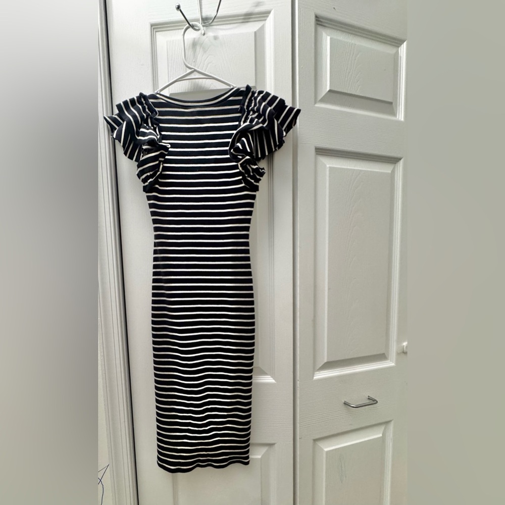 Express Black and White Striped Ruffle Mini Dress